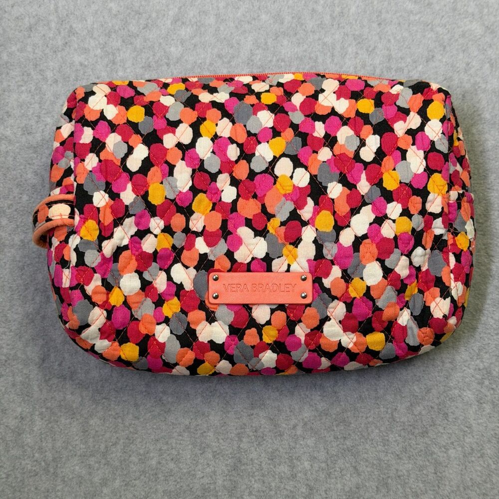 Vera Bradley Quilted Cosmetic Makeup Bag Colorful Confetti Travel Case